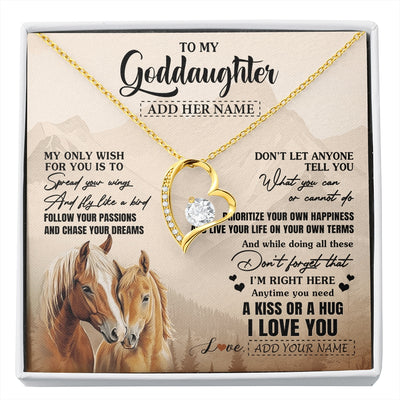 Forever Love Necklace 18K Yellow Gold Finish | 1 | Personalized To My Goddaughter Gifts Necklace From Godmother Horse My Only Wish For You Goddaughter Birthday Gifts Graduation Christmas Gift Box Message Card | https://siriusteestore.