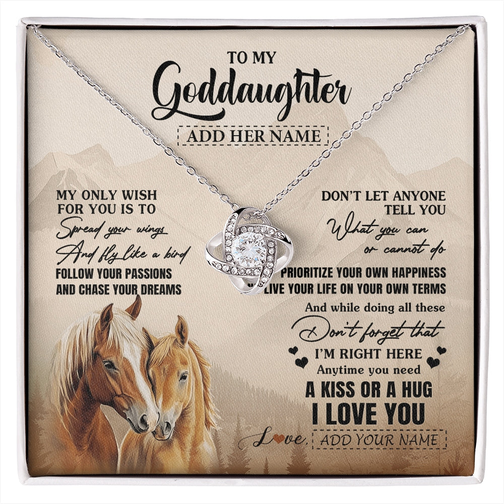 Love Knot Necklace 14K White Gold Finish | 1 | Personalized To My Goddaughter Gifts Necklace From Godmother Horse My Only Wish For You Goddaughter Birthday Gifts Graduation Christmas Gift Box Message Card | https://siriusteestore.