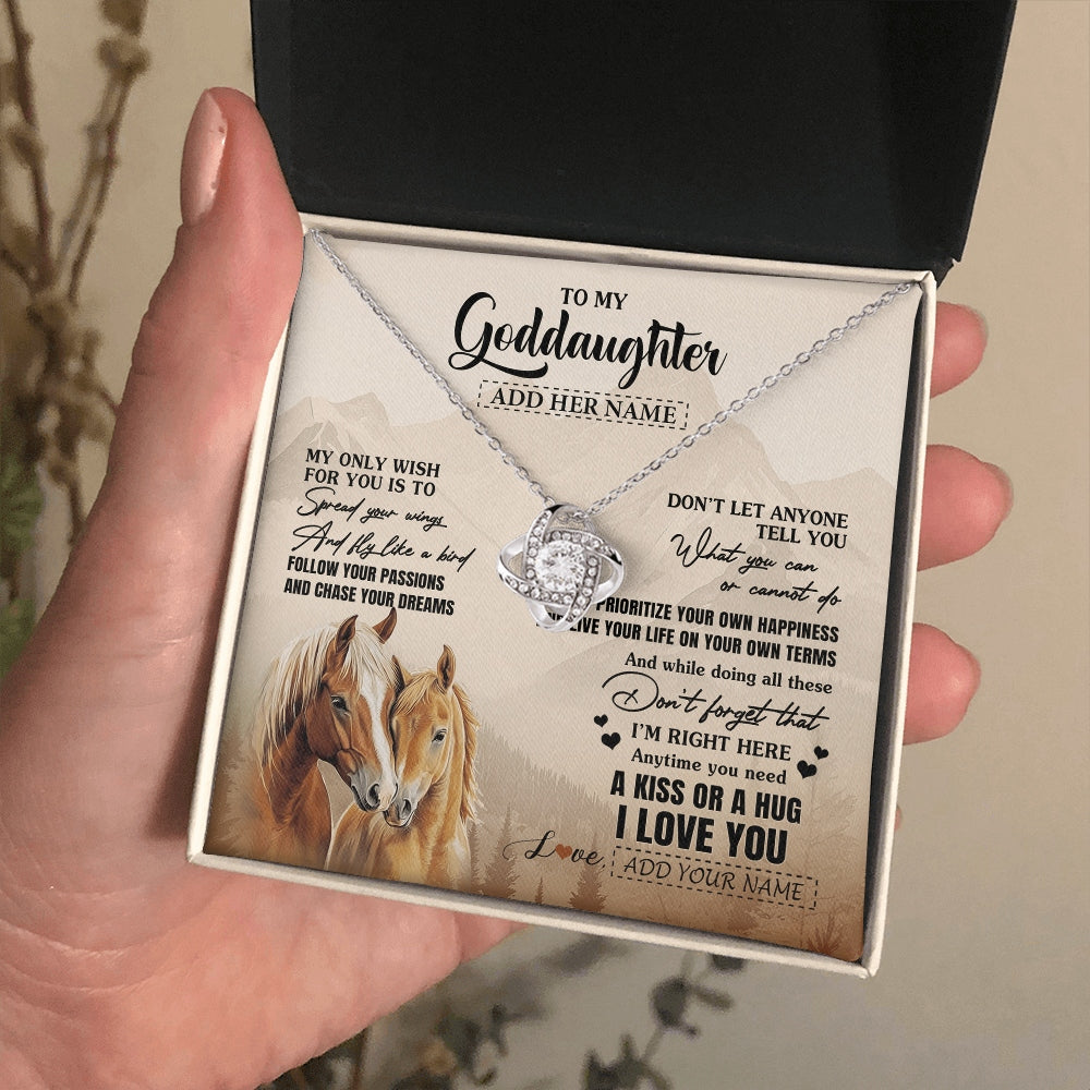 Love Knot Necklace 14K White Gold Finish | 2 | Personalized To My Goddaughter Gifts Necklace From Godmother Horse My Only Wish For You Goddaughter Birthday Gifts Graduation Christmas Gift Box Message Card | https://siriusteestore.