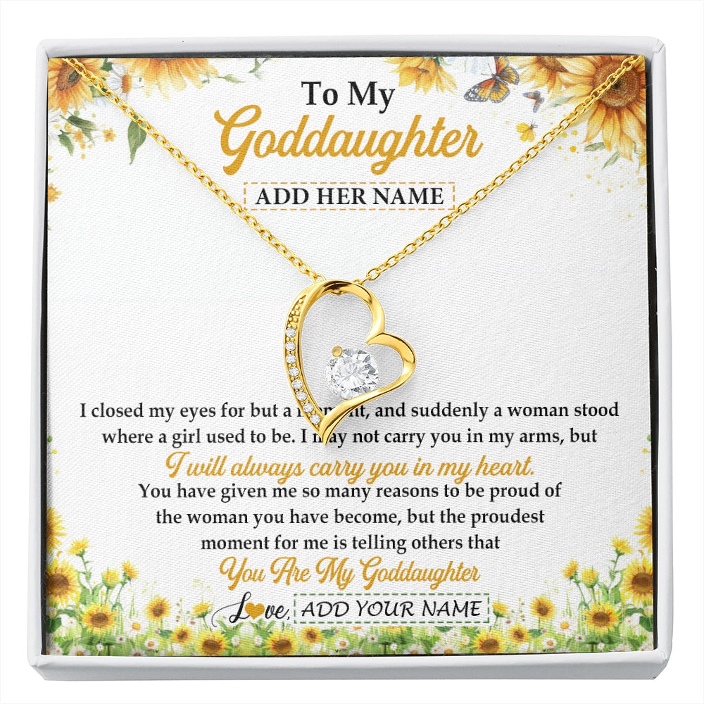 Forever Love Necklace 18K Yellow Gold Finish | 1 | Personalized To My Goddaughter Gifts Necklace From Godmother I Closed My Eyes Sunflower Best Goddaughter Birthday Gifts Christmas Custom Gift Box Message Card | siriusteestore.myshopify