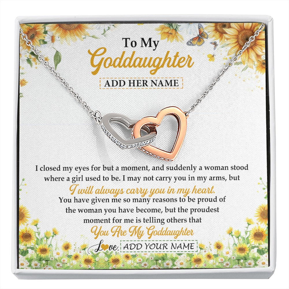 Interlocking Hearts Necklace Stainless Steel & Rose Gold Finish | 1 | Personalized To My Goddaughter Gifts Necklace From Godmother I Closed My Eyes Sunflower Best Goddaughter Birthday Gifts Christmas Custom Gift Box Message Card | siriusteestore.myshopify