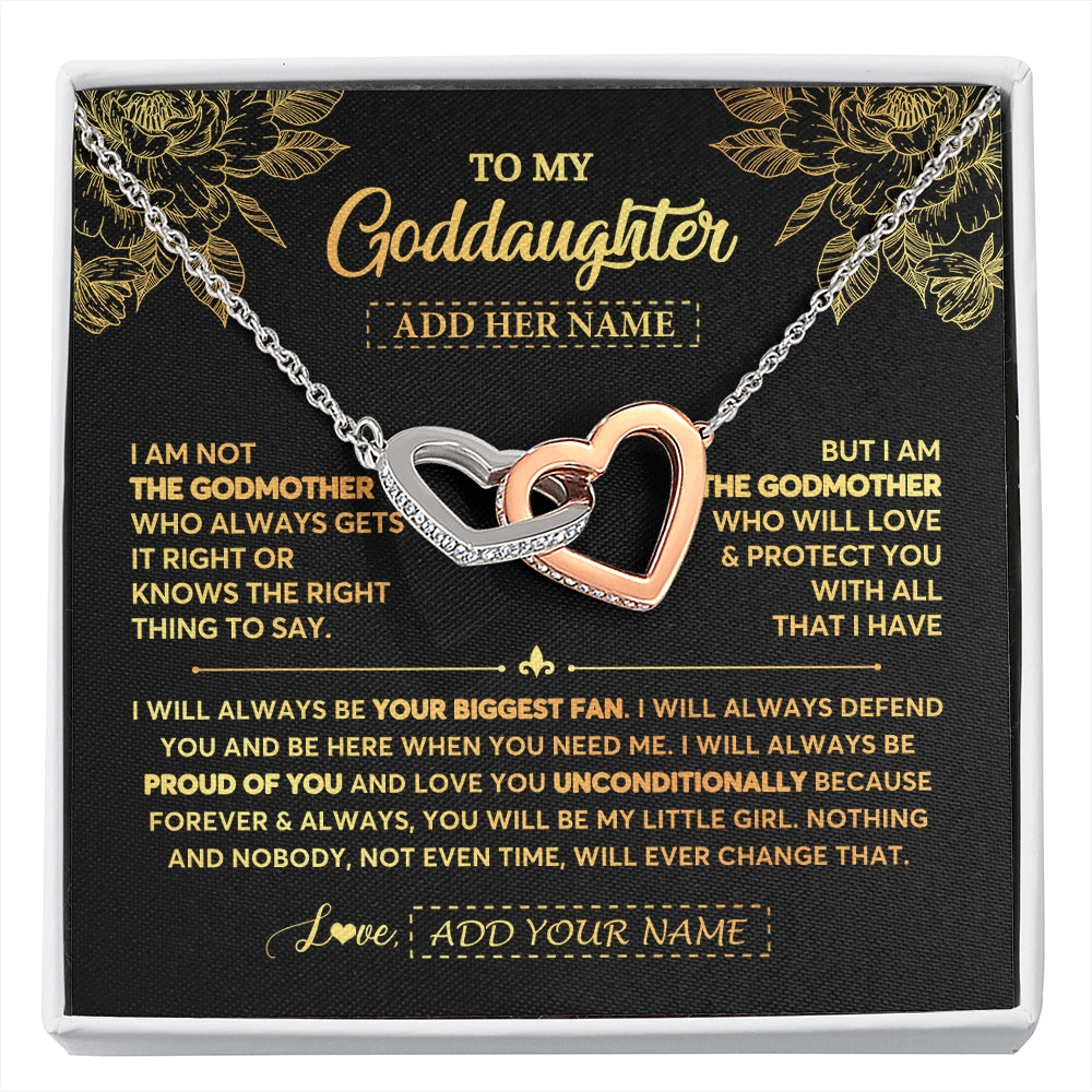 Interlocking Hearts Necklace Stainless Steel & Rose Gold Finish | 1 | Personalized To My Goddaughter Gifts Necklace From Godmother Meaningful Family Jewelry Birthday Gifts For Goddaughter Christmas Custom Gift Box Message Card | https://siriusteestore.