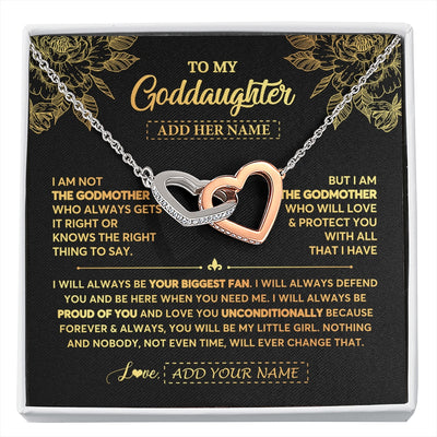 Interlocking Hearts Necklace Stainless Steel & Rose Gold Finish | 1 | Personalized To My Goddaughter Gifts Necklace From Godmother Meaningful Family Jewelry Birthday Gifts For Goddaughter Christmas Custom Gift Box Message Card | https://siriusteestore.