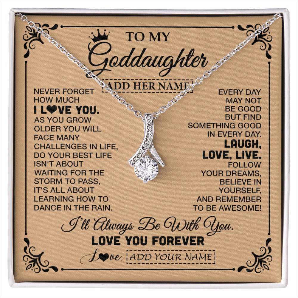 Alluring Beauty Necklace 14K White Gold Finish | 1 | Personalized To My Goddaughter Gifts Necklace From Godmother Never Forget How Much I Love You Goddaughter Birthday Gifts Christmas Gift Box Message Card | https://siriusteestore.