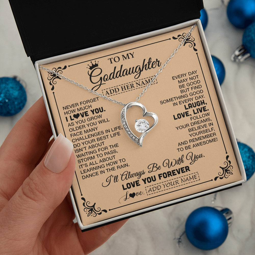 Forever Love Necklace 14K White Gold Finish | 2 | Personalized To My Goddaughter Gifts Necklace From Godmother Never Forget How Much I Love You Goddaughter Birthday Gifts Christmas Gift Box Message Card | https://siriusteestore.