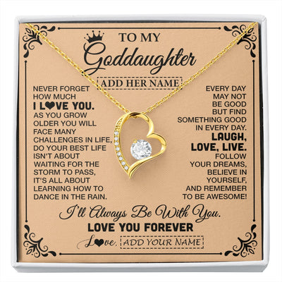 Forever Love Necklace 18K Yellow Gold Finish | 1 | Personalized To My Goddaughter Gifts Necklace From Godmother Never Forget How Much I Love You Goddaughter Birthday Gifts Christmas Gift Box Message Card | https://siriusteestore.