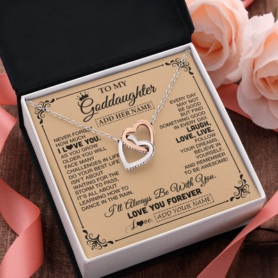Interlocking Hearts Necklace Stainless Steel & Rose Gold Finish | 2 | Personalized To My Goddaughter Gifts Necklace From Godmother Never Forget How Much I Love You Goddaughter Birthday Gifts Christmas Gift Box Message Card | https://siriusteestore.