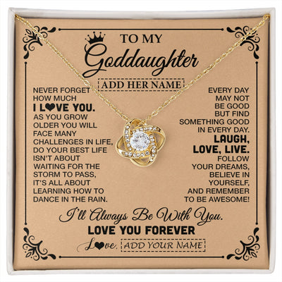 Love Knot Necklace 18K Yellow Gold Finish | 1 | Personalized To My Goddaughter Gifts Necklace From Godmother Never Forget How Much I Love You Goddaughter Birthday Gifts Christmas Gift Box Message Card | https://siriusteestore.