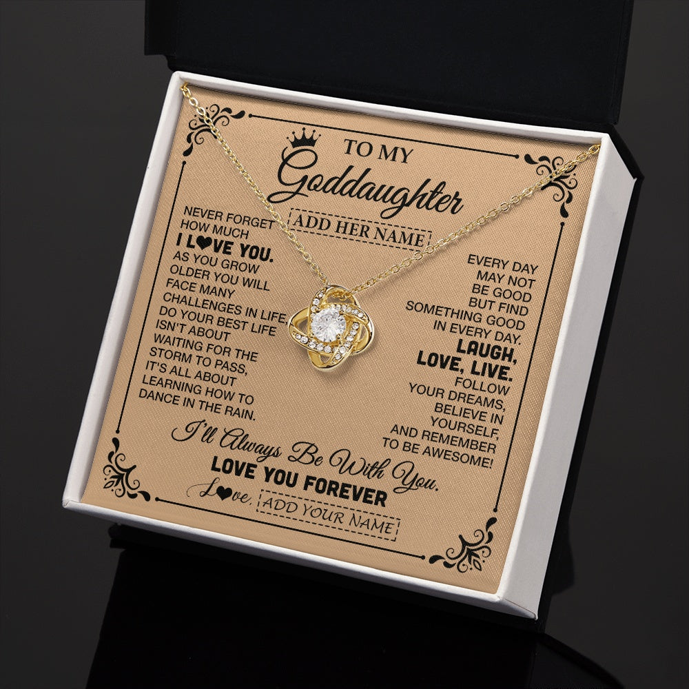 Love Knot Necklace 18K Yellow Gold Finish | 2 | Personalized To My Goddaughter Gifts Necklace From Godmother Never Forget How Much I Love You Goddaughter Birthday Gifts Christmas Gift Box Message Card | https://siriusteestore.