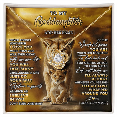 Love Knot Necklace 18K Yellow Gold Finish | 1 | Personalized To My Goddaughter Gifts Necklace From Godmother Never Forget How Much I Love You Lion Goddaughter Birthday Gifts Christmas Gift Box Message Card | https://siriusteestore.