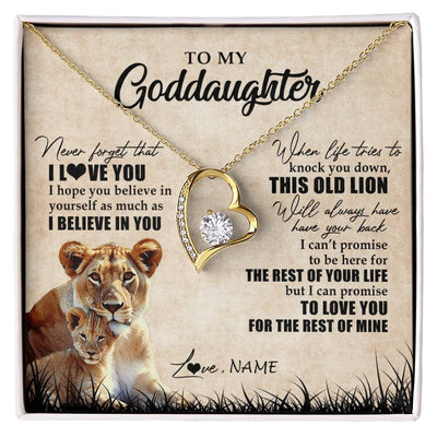 Forever Love Necklace 18K Yellow Gold Finish | Personalized To My Goddaughter Gifts Necklace From Godmother Old Lion Goddaughter Jewelry Birthday Gifts Graduation Christmas Customized Gift Box Message Card | siriusteestore