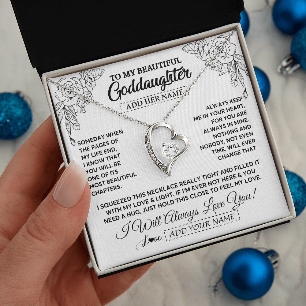Forever Love Necklace 14K White Gold Finish | 2 | Personalized To My Goddaughter Gifts Necklace From Godmother Someday When The Pages Birthday Goddaughter Christmas Graduation Jewelry Gift Box Message Card | https://siriusteestore.