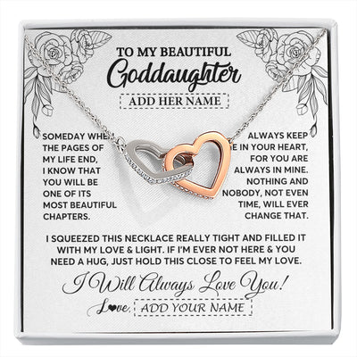 Interlocking Hearts Necklace Stainless Steel & Rose Gold Finish | 1 | Personalized To My Goddaughter Gifts Necklace From Godmother Someday When The Pages Birthday Goddaughter Christmas Graduation Jewelry Gift Box Message Card | https://siriusteestore.