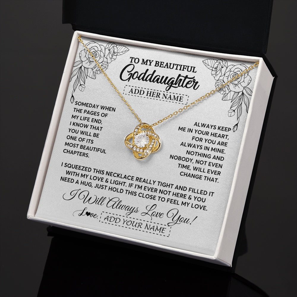 Love Knot Necklace 18K Yellow Gold Finish | 2 | Personalized To My Goddaughter Gifts Necklace From Godmother Someday When The Pages Birthday Goddaughter Christmas Graduation Jewelry Gift Box Message Card | https://siriusteestore.