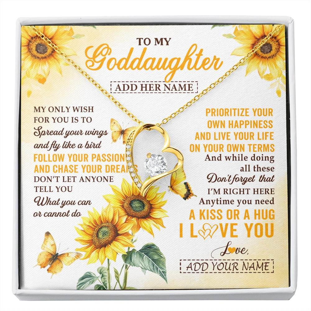 Forever Love Necklace 18K Yellow Gold Finish | 1 | Personalized To My Goddaughter Gifts Necklace From Godmother Sunflower My Only Wish For You Goddaughter Birthday Gifts Christmas Custom Gift Box Message Card | https://siriusteestore.