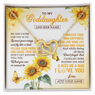 Interlocking Hearts Necklace 18K Yellow Gold Finish | 1 | Personalized To My Goddaughter Gifts Necklace From Godmother Sunflower My Only Wish For You Goddaughter Birthday Gifts Christmas Custom Gift Box Message Card | https://siriusteestore.