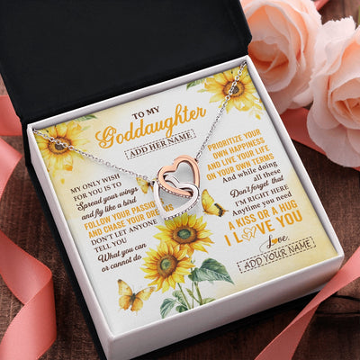Interlocking Hearts Necklace Stainless Steel & Rose Gold Finish | 2 | Personalized To My Goddaughter Gifts Necklace From Godmother Sunflower My Only Wish For You Goddaughter Birthday Gifts Christmas Custom Gift Box Message Card | https://siriusteestore.