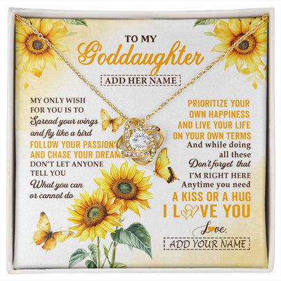 Love Knot Necklace 18K Yellow Gold Finish | 1 | Personalized To My Goddaughter Gifts Necklace From Godmother Sunflower My Only Wish For You Goddaughter Birthday Gifts Christmas Custom Gift Box Message Card | https://siriusteestore.