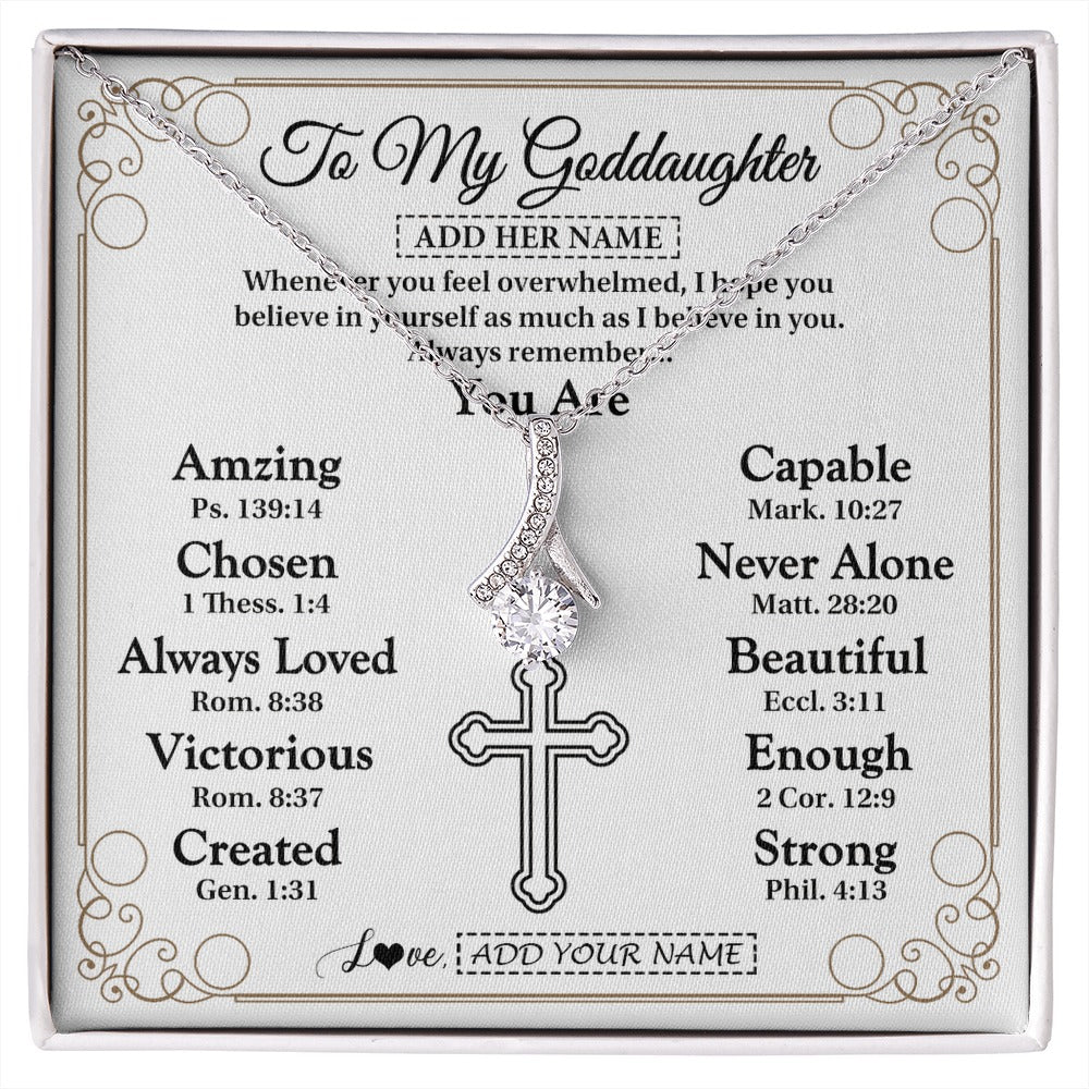 Alluring Beauty Necklace 14K White Gold Finish | 1 | Personalized To My Goddaughter Gifts Necklace From Godmother Uncle Christ Christian Gifts For Goddaughter Birthday Christmas Custom Gift Box Message Card | https://siriusteestore.