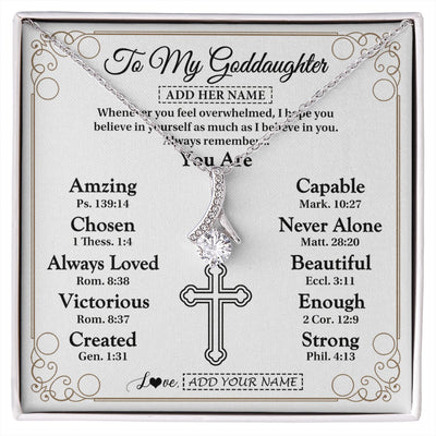 Alluring Beauty Necklace 14K White Gold Finish | 1 | Personalized To My Goddaughter Gifts Necklace From Godmother Uncle Christ Christian Gifts For Goddaughter Birthday Christmas Custom Gift Box Message Card | https://siriusteestore.