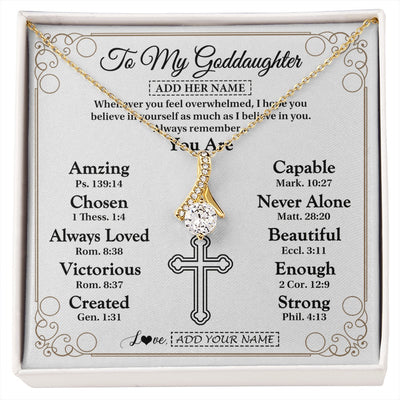 Alluring Beauty Necklace 18K Yellow Gold Finish | 1 | Personalized To My Goddaughter Gifts Necklace From Godmother Uncle Christ Christian Gifts For Goddaughter Birthday Christmas Custom Gift Box Message Card | https://siriusteestore.