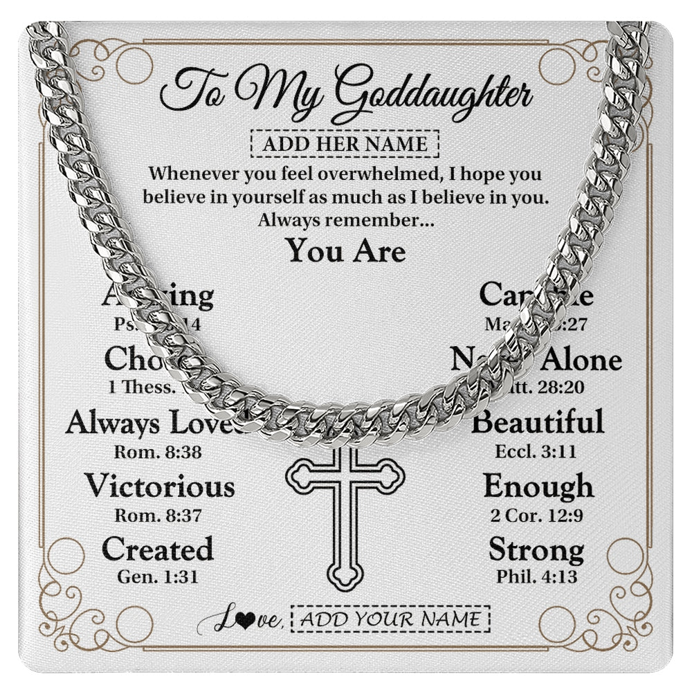 Cuban Link Chain Necklace Stainless Steel | 1 | Personalized To My Goddaughter Gifts Necklace From Godmother Uncle Christ Christian Gifts For Goddaughter Birthday Christmas Custom Gift Box Message Card | https://siriusteestore.