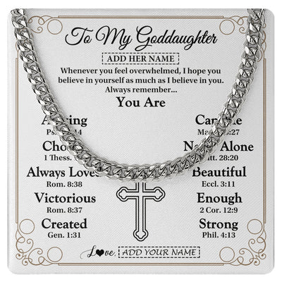 Cuban Link Chain Necklace Stainless Steel | 1 | Personalized To My Goddaughter Gifts Necklace From Godmother Uncle Christ Christian Gifts For Goddaughter Birthday Christmas Custom Gift Box Message Card | https://siriusteestore.