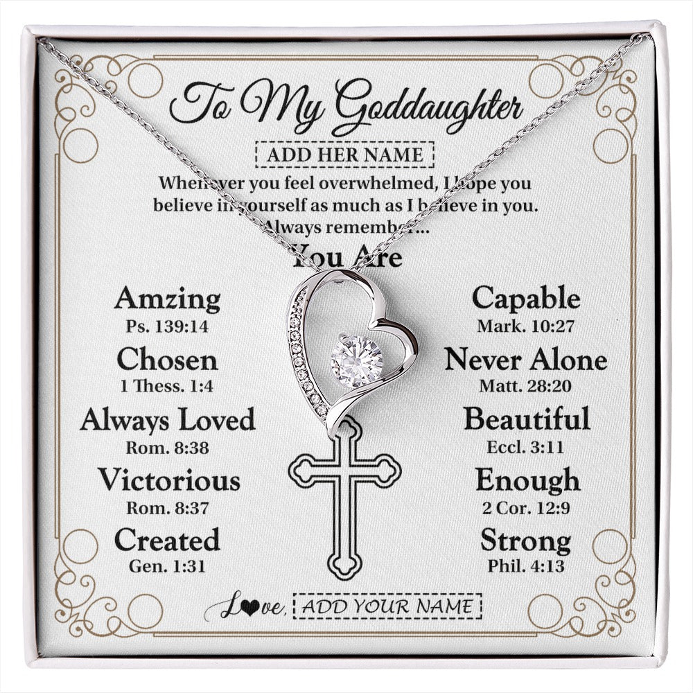 Forever Love Necklace 14K White Gold Finish | 1 | Personalized To My Goddaughter Gifts Necklace From Godmother Uncle Christ Christian Gifts For Goddaughter Birthday Christmas Custom Gift Box Message Card | https://siriusteestore.