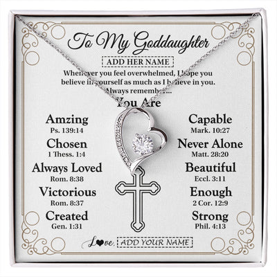 Forever Love Necklace 14K White Gold Finish | 1 | Personalized To My Goddaughter Gifts Necklace From Godmother Uncle Christ Christian Gifts For Goddaughter Birthday Christmas Custom Gift Box Message Card | https://siriusteestore.