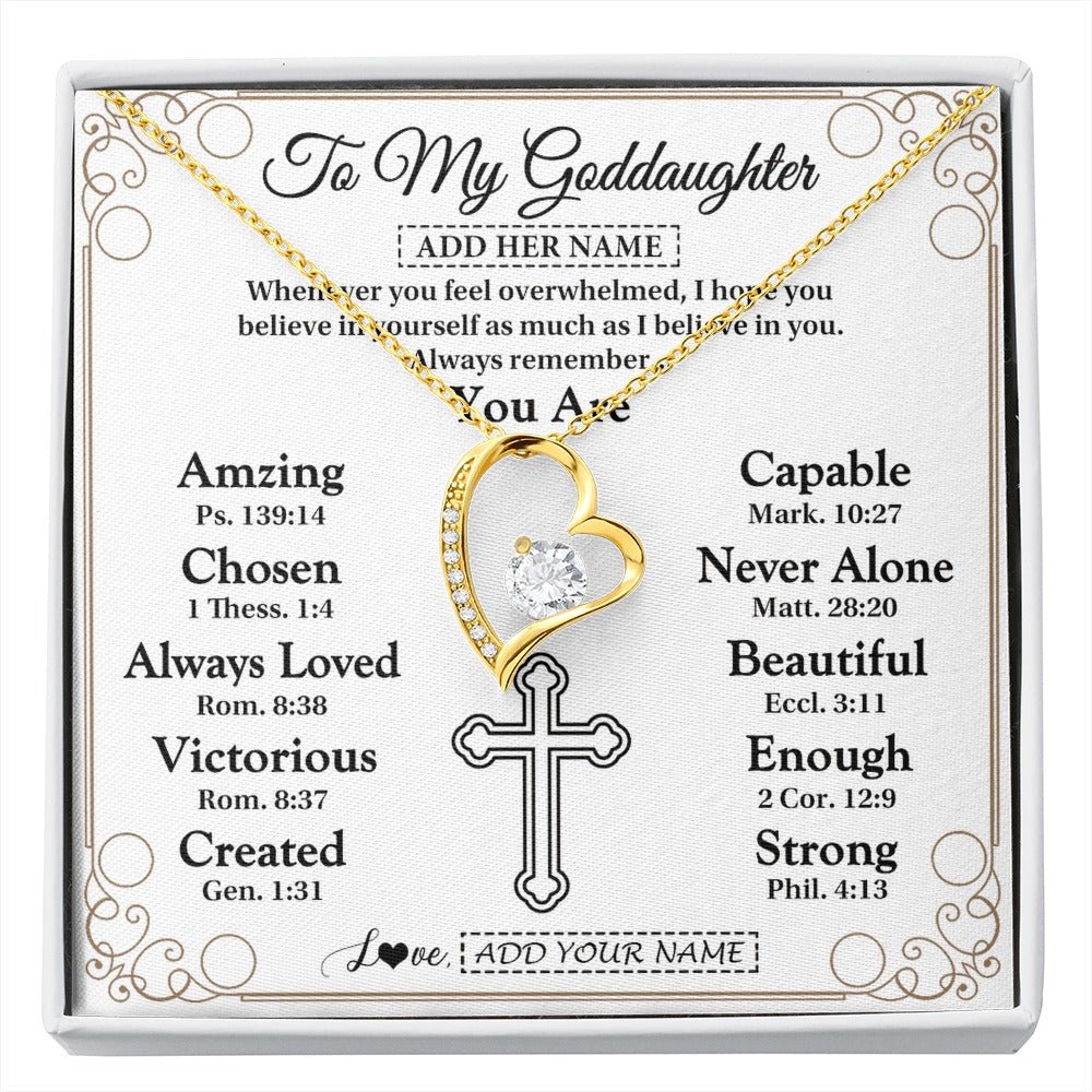 Forever Love Necklace 18K Yellow Gold Finish | 1 | Personalized To My Goddaughter Gifts Necklace From Godmother Uncle Christ Christian Gifts For Goddaughter Birthday Christmas Custom Gift Box Message Card | https://siriusteestore.
