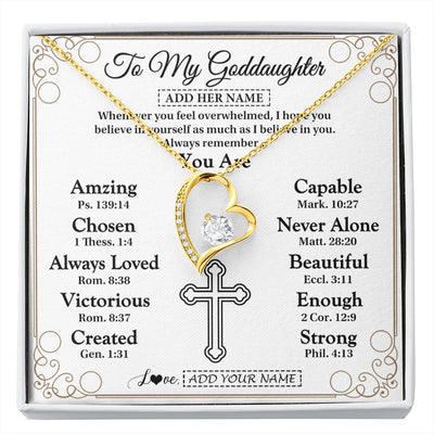 Forever Love Necklace 18K Yellow Gold Finish | 1 | Personalized To My Goddaughter Gifts Necklace From Godmother Uncle Christ Christian Gifts For Goddaughter Birthday Christmas Custom Gift Box Message Card | https://siriusteestore.