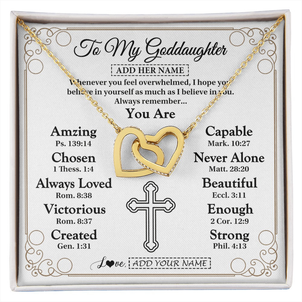 Interlocking Hearts Necklace 18K Yellow Gold Finish | 1 | Personalized To My Goddaughter Gifts Necklace From Godmother Uncle Christ Christian Gifts For Goddaughter Birthday Christmas Custom Gift Box Message Card | https://siriusteestore.