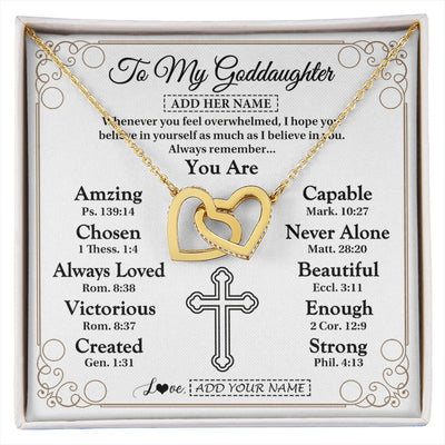 Interlocking Hearts Necklace 18K Yellow Gold Finish | 1 | Personalized To My Goddaughter Gifts Necklace From Godmother Uncle Christ Christian Gifts For Goddaughter Birthday Christmas Custom Gift Box Message Card | https://siriusteestore.