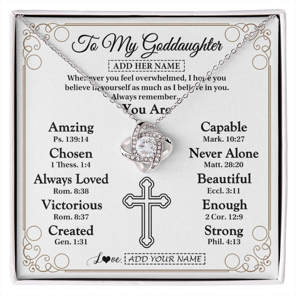 Love Knot Necklace 14K White Gold Finish | 1 | Personalized To My Goddaughter Gifts Necklace From Godmother Uncle Christ Christian Gifts For Goddaughter Birthday Christmas Custom Gift Box Message Card | https://siriusteestore.