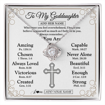 Love Knot Necklace 14K White Gold Finish | 1 | Personalized To My Goddaughter Gifts Necklace From Godmother Uncle Christ Christian Gifts For Goddaughter Birthday Christmas Custom Gift Box Message Card | https://siriusteestore.