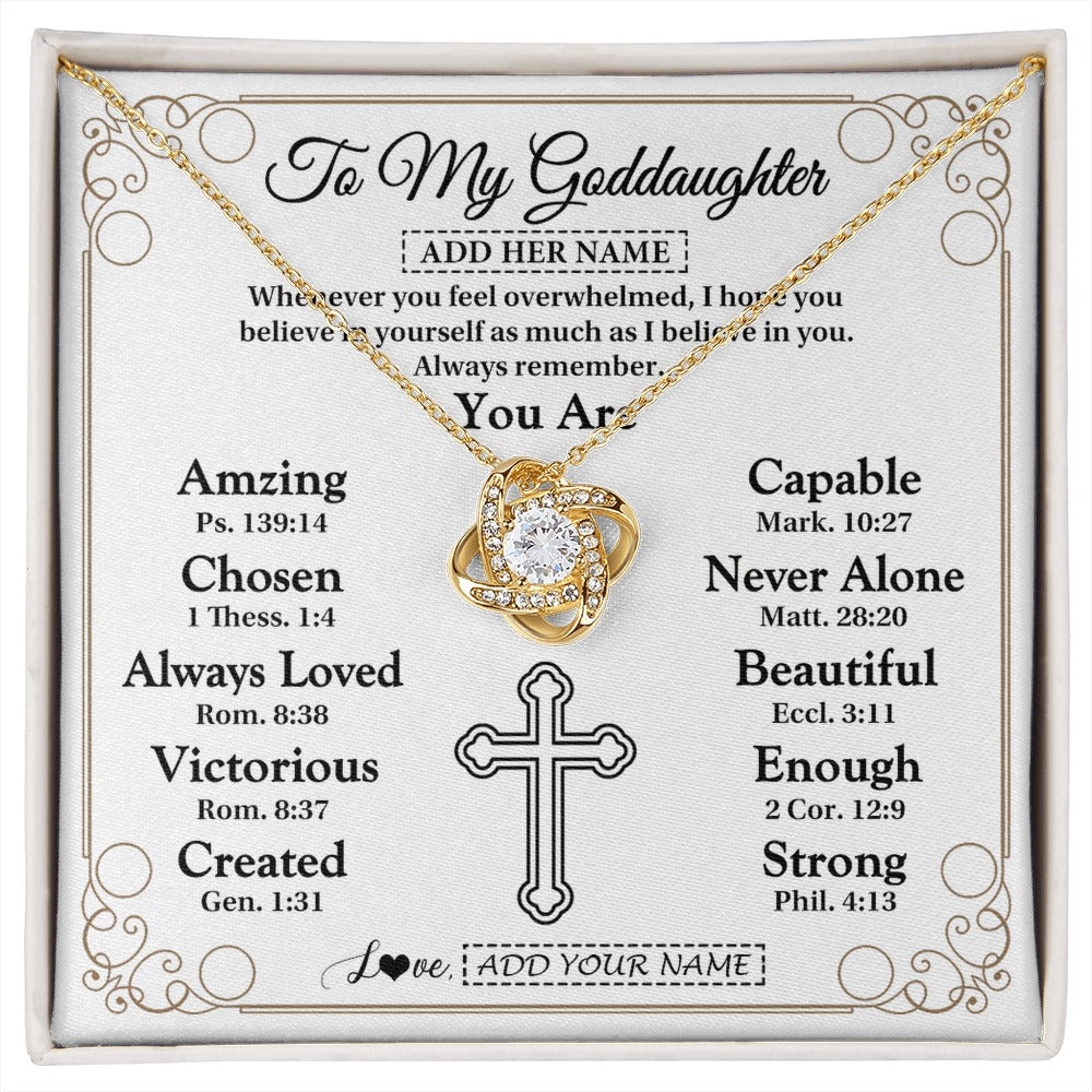 Love Knot Necklace 18K Yellow Gold Finish | 1 | Personalized To My Goddaughter Gifts Necklace From Godmother Uncle Christ Christian Gifts For Goddaughter Birthday Christmas Custom Gift Box Message Card | https://siriusteestore.