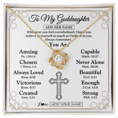 Love Knot Necklace 18K Yellow Gold Finish | 1 | Personalized To My Goddaughter Gifts Necklace From Godmother Uncle Christ Christian Gifts For Goddaughter Birthday Christmas Custom Gift Box Message Card | https://siriusteestore.