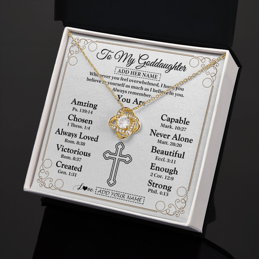 Love Knot Necklace 18K Yellow Gold Finish | 2 | Personalized To My Goddaughter Gifts Necklace From Godmother Uncle Christ Christian Gifts For Goddaughter Birthday Christmas Custom Gift Box Message Card | https://siriusteestore.