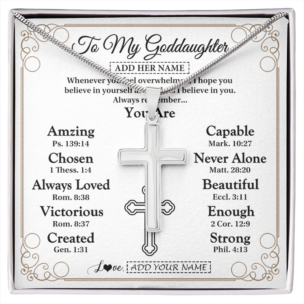 Stainless Cross Necklace Stainless Steel | 1 | Personalized To My Goddaughter Gifts Necklace From Godmother Uncle Christ Christian Gifts For Goddaughter Birthday Christmas Custom Gift Box Message Card | https://siriusteestore.