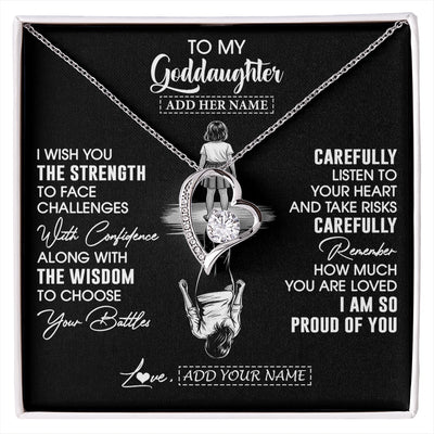 Forever Love Necklace 14K White Gold Finish | 1 | Personalized To My Goddaughter Gifts Necklace From Godmother Uncle I Wish You The Strength Goddaughter Birthday Gifts Christmas Custom Gift Box Message Card | https://siriusteestore.