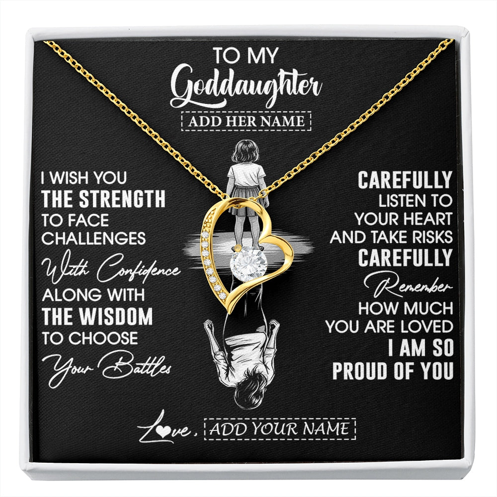Forever Love Necklace 18K Yellow Gold Finish | 1 | Personalized To My Goddaughter Gifts Necklace From Godmother Uncle I Wish You The Strength Goddaughter Birthday Gifts Christmas Custom Gift Box Message Card | https://siriusteestore.