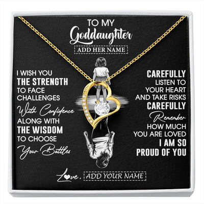 Forever Love Necklace 18K Yellow Gold Finish | 1 | Personalized To My Goddaughter Gifts Necklace From Godmother Uncle I Wish You The Strength Goddaughter Birthday Gifts Christmas Custom Gift Box Message Card | https://siriusteestore.