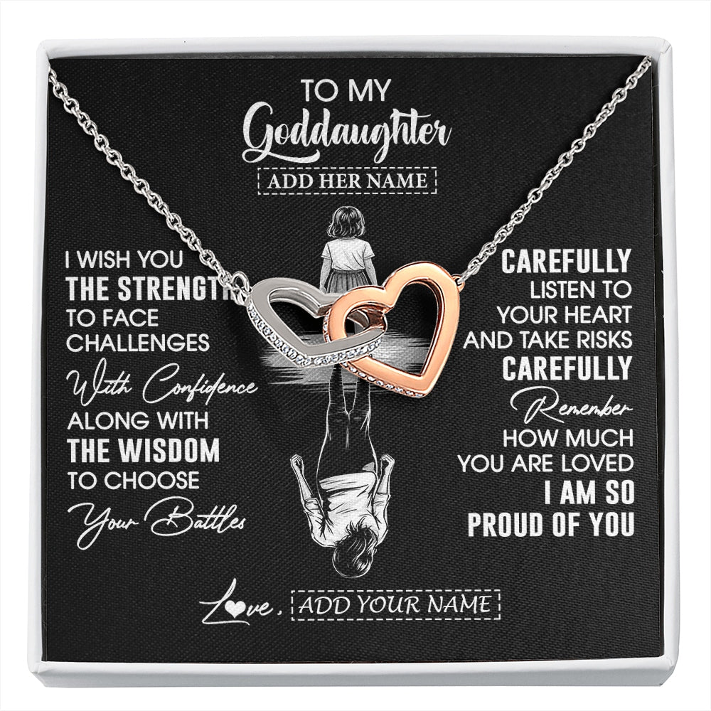 Interlocking Hearts Necklace Stainless Steel & Rose Gold Finish | 1 | Personalized To My Goddaughter Gifts Necklace From Godmother Uncle I Wish You The Strength Goddaughter Birthday Gifts Christmas Custom Gift Box Message Card | https://siriusteestore.