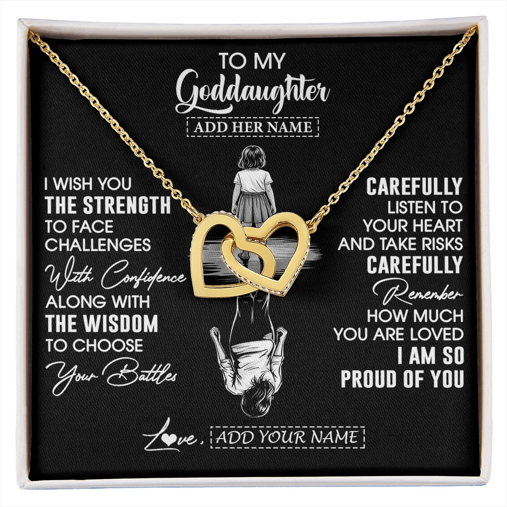 Interlocking Hearts Necklace 18K Yellow Gold Finish | 1 | Personalized To My Goddaughter Gifts Necklace From Godmother Uncle I Wish You The Strength Goddaughter Birthday Gifts Christmas Custom Gift Box Message Card | https://siriusteestore.