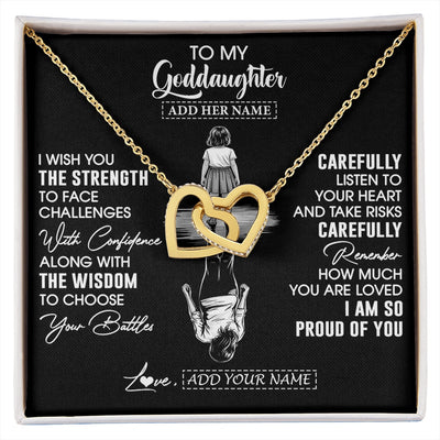 Interlocking Hearts Necklace 18K Yellow Gold Finish | 1 | Personalized To My Goddaughter Gifts Necklace From Godmother Uncle I Wish You The Strength Goddaughter Birthday Gifts Christmas Custom Gift Box Message Card | https://siriusteestore.