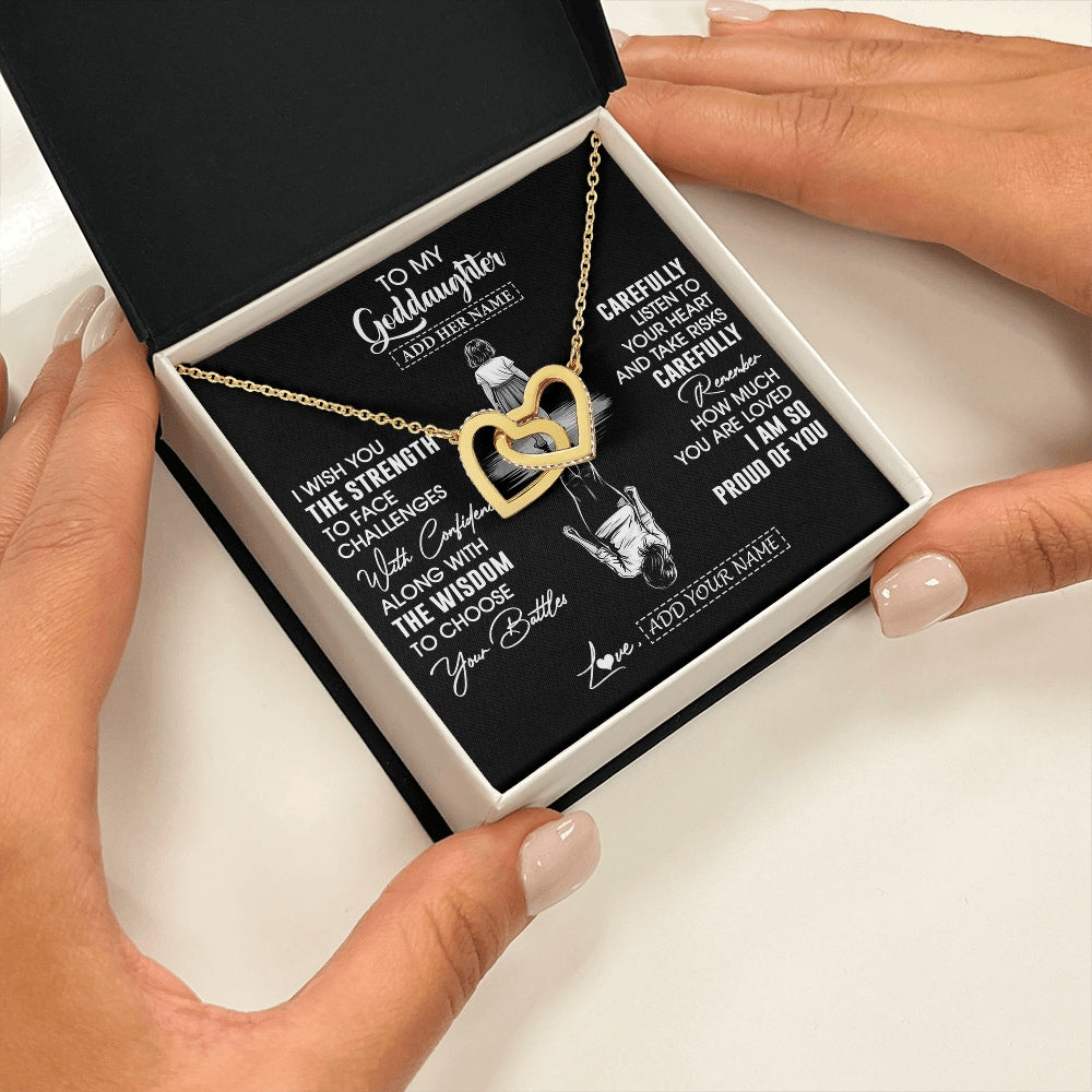 Interlocking Hearts Necklace 18K Yellow Gold Finish | 2 | Personalized To My Goddaughter Gifts Necklace From Godmother Uncle I Wish You The Strength Goddaughter Birthday Gifts Christmas Custom Gift Box Message Card | https://siriusteestore.