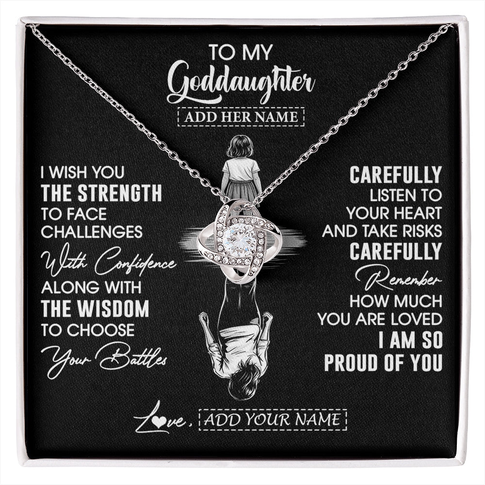Love Knot Necklace 14K White Gold Finish | 1 | Personalized To My Goddaughter Gifts Necklace From Godmother Uncle I Wish You The Strength Goddaughter Birthday Gifts Christmas Custom Gift Box Message Card | https://siriusteestore.