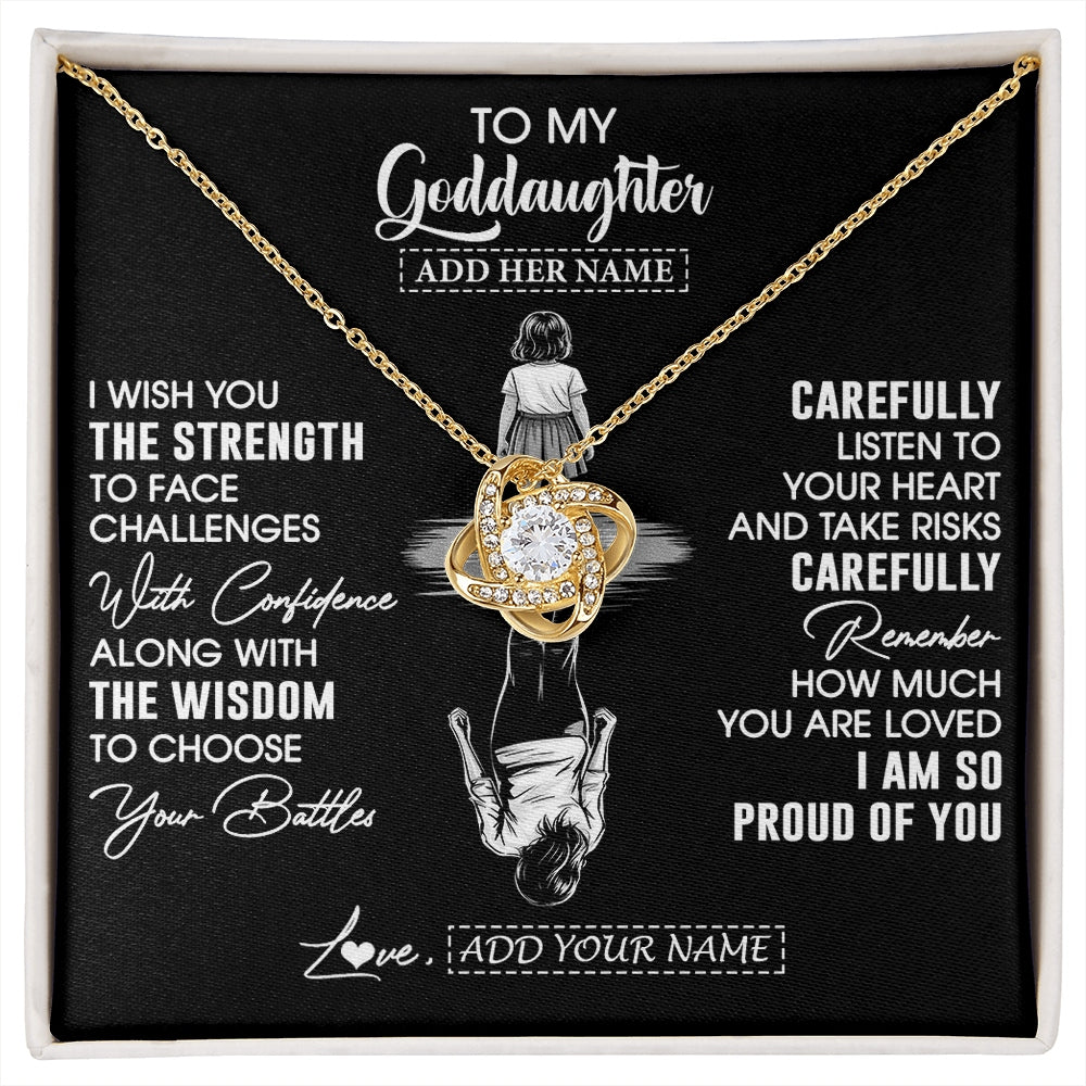 Love Knot Necklace 18K Yellow Gold Finish | 1 | Personalized To My Goddaughter Gifts Necklace From Godmother Uncle I Wish You The Strength Goddaughter Birthday Gifts Christmas Custom Gift Box Message Card | https://siriusteestore.