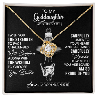 Love Knot Necklace 18K Yellow Gold Finish | 1 | Personalized To My Goddaughter Gifts Necklace From Godmother Uncle I Wish You The Strength Goddaughter Birthday Gifts Christmas Custom Gift Box Message Card | https://siriusteestore.