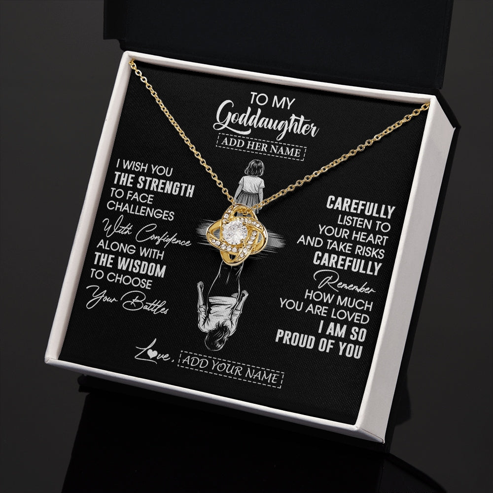 Love Knot Necklace 18K Yellow Gold Finish | 2 | Personalized To My Goddaughter Gifts Necklace From Godmother Uncle I Wish You The Strength Goddaughter Birthday Gifts Christmas Custom Gift Box Message Card | https://siriusteestore.